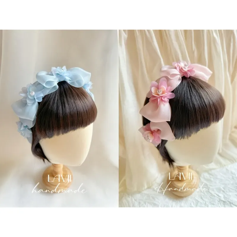 Bờm cài nơ đính hoa 4 màu xanh hồngtrắngxanh bơ by Lavii handmade – Lavii Handmade