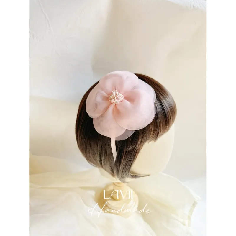 Bờm cài turban hoa voan hồng by Lavii handmade – Lavii Handmade
