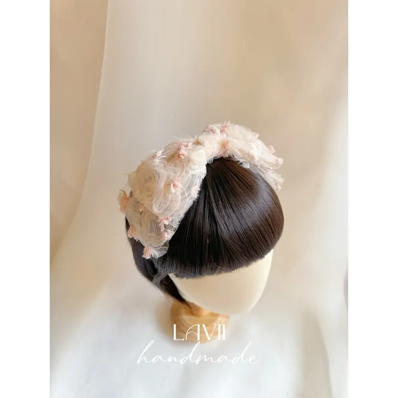 Bờm cài turban voan hoa nổi hồng cho bé by Lavii – Lavii Handmade