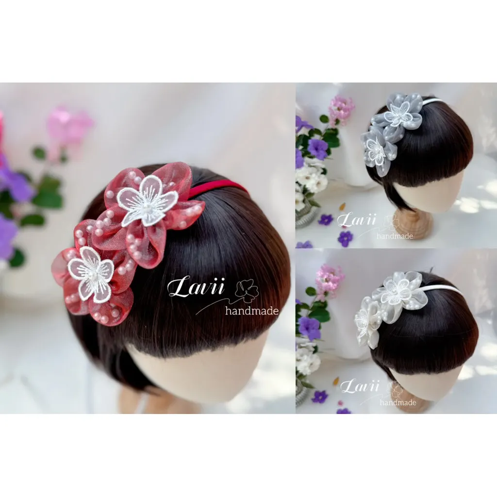 Bờm hoa ánh nhũ 1 bên 3 màu – Lavii Handmade