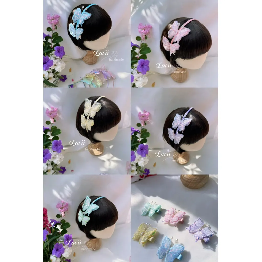 Bờm kẹp tóc bướm lấp lánh nhiều màu xinh – Lavii Handmade