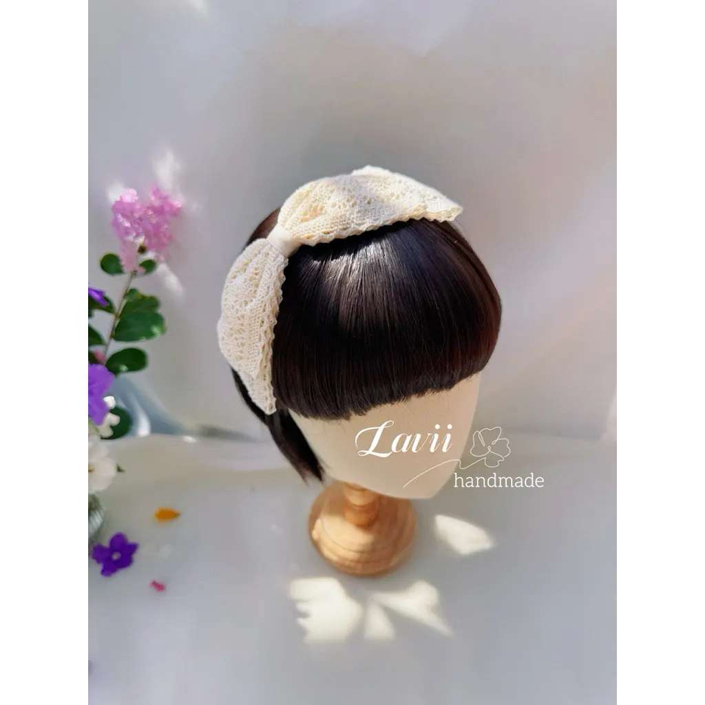Bờmturban nơ vải thô màu kem – Lavii Handmade