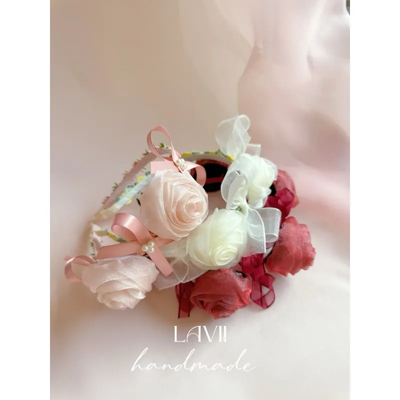 Cài bờm hoa hồng đính nơ xinh by Lavii handmade – Lavii Handmade