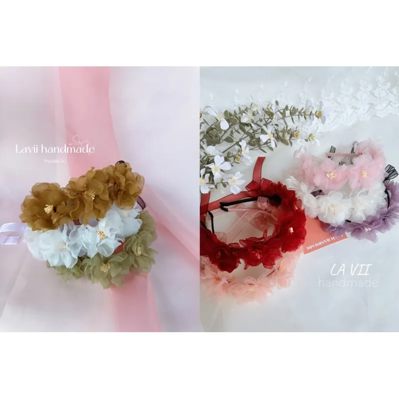 Cài hoa voan đính nơ dài. Lavii handmade – Lavii Handmade