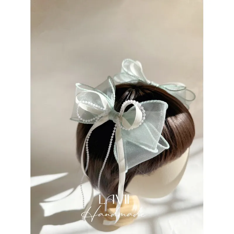 Kẹp nơ đuôi dài màu xanh óng ánh by Lavii Handmade – Lavii Handmade