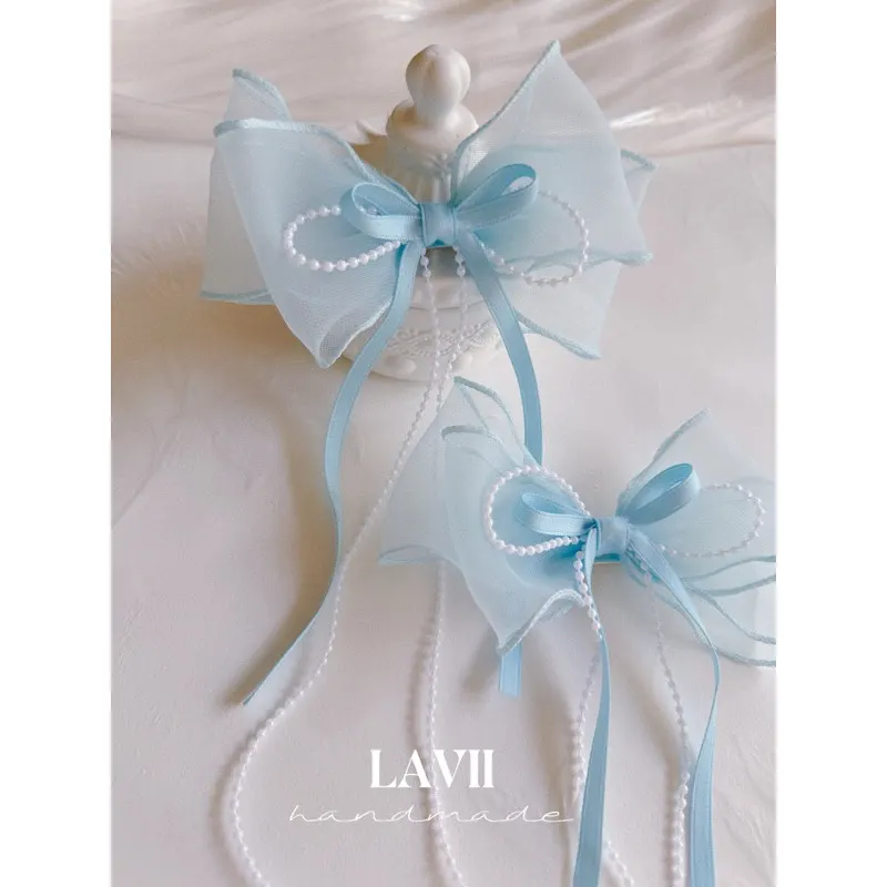 Kẹp nơ voan lưới dây ngọc cho bé by Lavii Handmade. 1 chiếc – Lavii Handmade