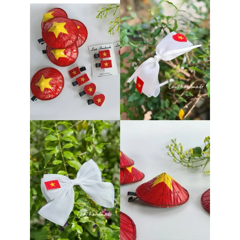 🇻🇳 Kẹp nón lá size 8-9cm, kẹp lá cờ, kẹp nơ, bờm lá cờ Việt Nam 🇻🇳 – Lavii Handmade