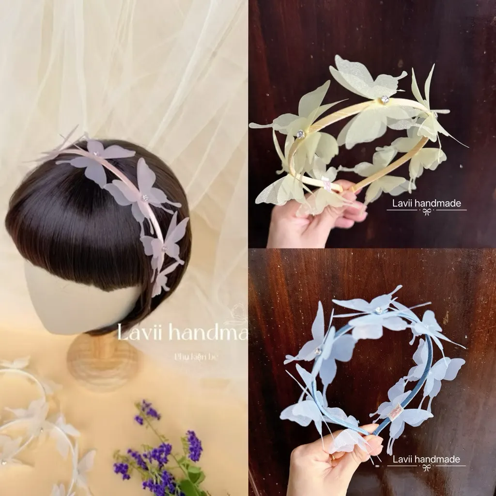 Lavii. Bờm cánh bướm vải voan đính đá nhiều màu – Lavii Handmade