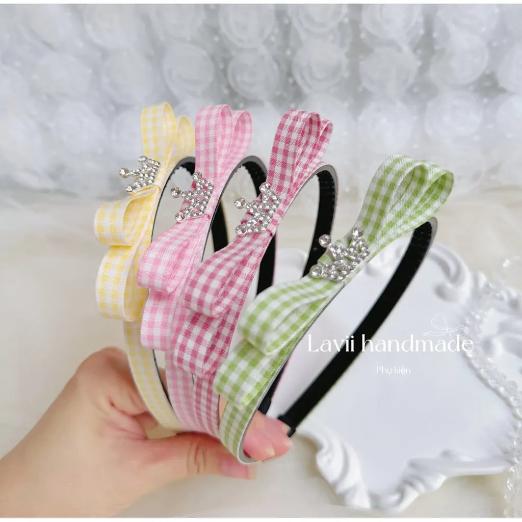 LAVII. Bờm nơ caro đính vương miện – Lavii Handmade