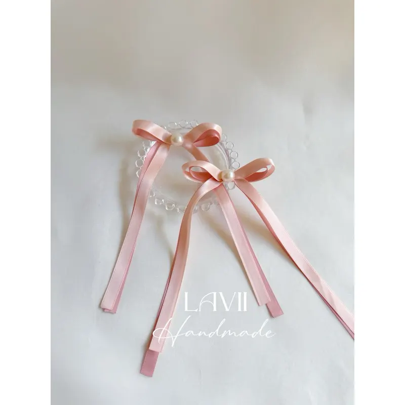 Set 2c kẹp ngọc hồng dây dài cho bé by Lavii – Lavii Handmade