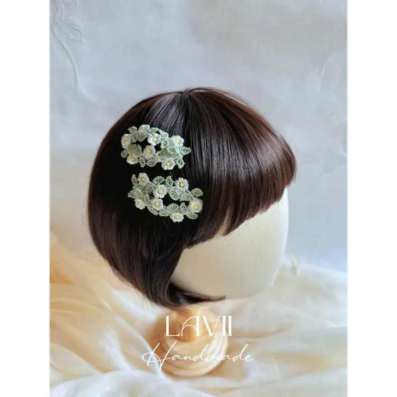 Set kẹp mái viền hoa lá xanh cho bé by Lavii Handmade – Lavii Handmade
