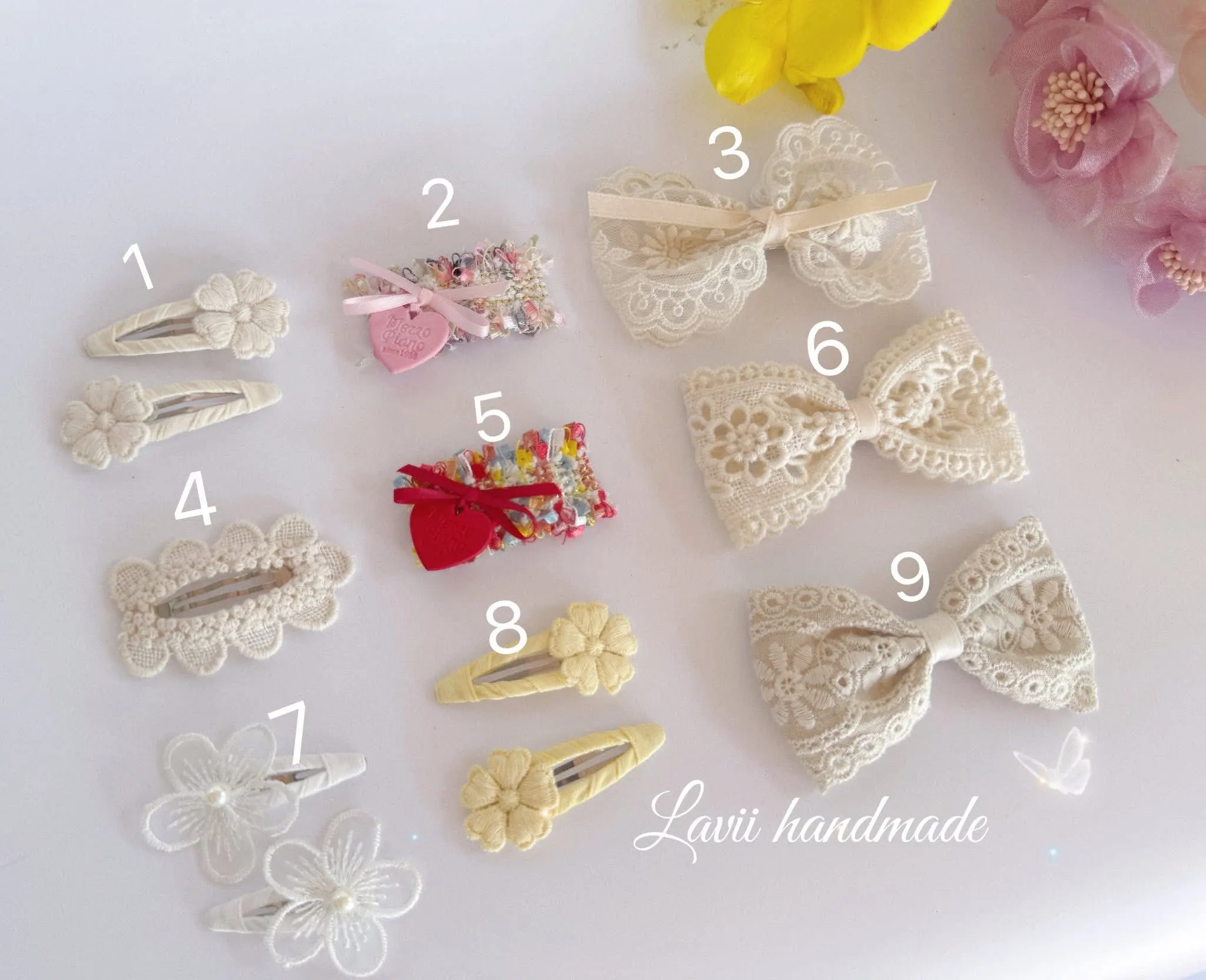 Kẹp tóc hoa handmade pastel Lavii